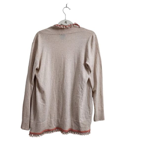 Two Bees Cashmere Cardigan Medium Cream‎ Fur Ball Tassel Edge Open Front Sweater - Picture 6 of 8